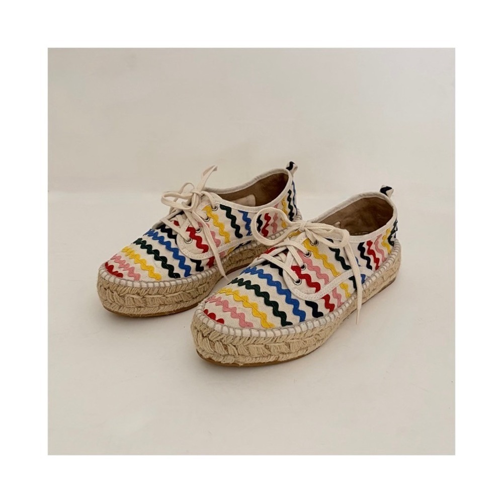 LOEFFLER RANDALL Alfie Espadrilles Colorful Ric-Rac Trims Lace Up Euro Size 37